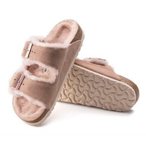 BIRKENSTOCK Arizona Shearling Suede Leather in Light Rose